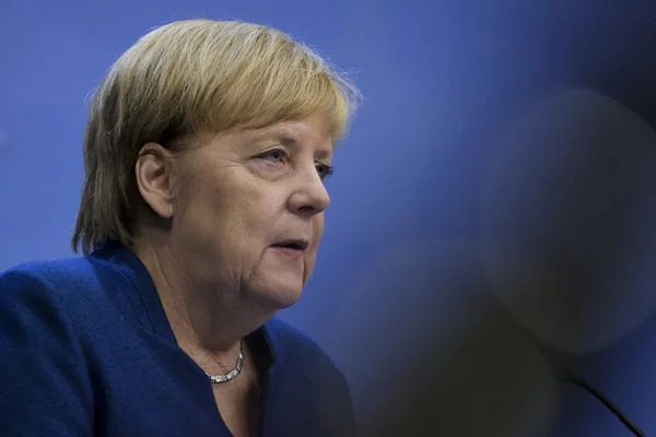 Bruksela Belgia Października 2019 Angela Merkel Kanclerz Niemiec Wygłasza Konferencję — Zdjęcie stockowe
