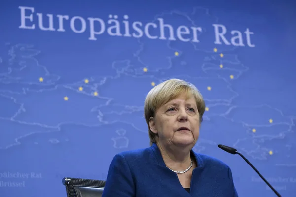 Bruxelas Bélgica Outubro 2019 Angela Merkel Chanceler Alemanha Uma Conferência — Fotografia de Stock