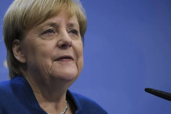比利时布鲁塞尔 2019年10月18日 德国总理安格拉 默克尔 Angela Merkel 在Eu峰会结束时举行了媒体会议 — 图库照片