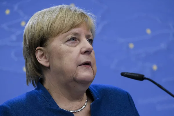 Bryssel Belgien Oktober 2019 Angela Merkel Tysklands Förbundskansler Anordnar Mediakonferens — Stockfoto