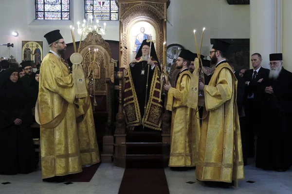 Βρυξέλλες Βέλγιο Στις Νοεμβρίου 2019 Οικουμενικός Πατριάρχης Βαρθολομαίος Πραγματοποιεί Λειτουργία — Φωτογραφία Αρχείου