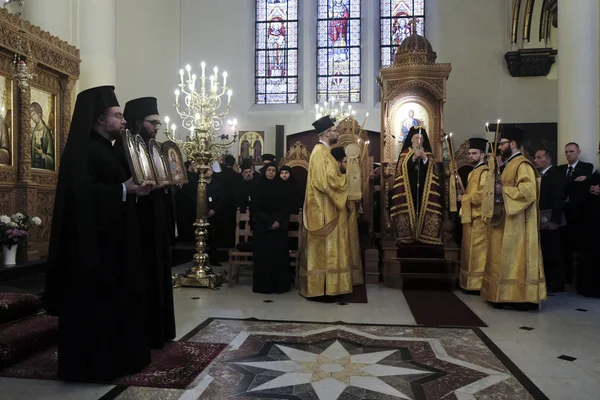 Brussel November 2019 Oecumenische Patriarch Bartholomeus Houdt Een Mis Heiligen — Stockfoto