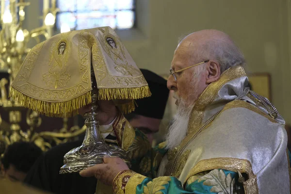 Brussel November 2019 Oecumenische Patriarch Bartholomeus Houdt Een Mis Heiligen — Stockfoto