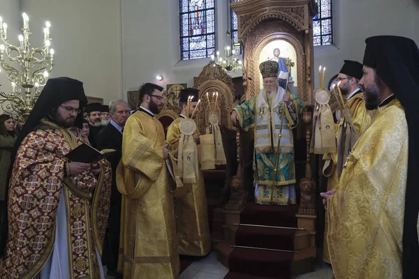 Brussel November 2019 Oecumenische Patriarch Bartholomeus Houdt Een Mis Heiligen — Stockfoto