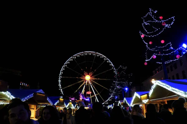 Crowd Walk Christmas Market Bruxelas Bélgica Dezembro 2019 — Fotografia de Stock