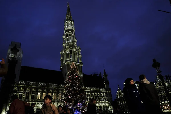 Grand Place Işıklar Aralık 2019 Belçika Brüksel Deki Kutlama Atmosferinin — Stok fotoğraf