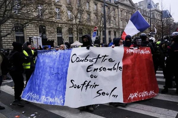 Pessoas Marcham Durante Uma Manifestação Contra Reformas Pensão Paris França — Fotografia de Stock