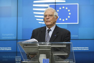 Brüksel, Belçika 'da Eu Dışişleri Konseyi basın toplantısı