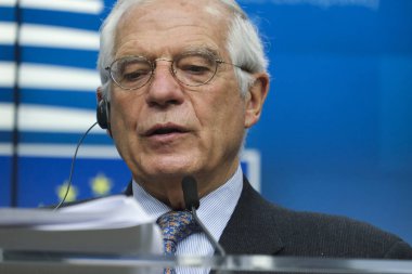 Brüksel, Belçika 'da Eu Dışişleri Konseyi basın toplantısı