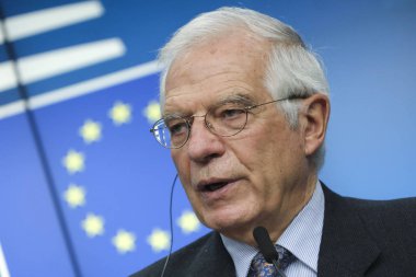 Brüksel, Belçika 'da Eu Dışişleri Konseyi basın toplantısı