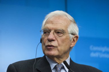 Brüksel, Belçika 'da Eu Dışişleri Konseyi basın toplantısı