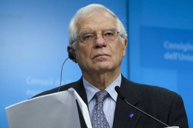 Brüksel, Belçika 'da Eu Dışişleri Konseyi basın toplantısı