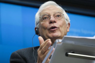 Brüksel, Belçika 'da Eu Dışişleri Konseyi basın toplantısı