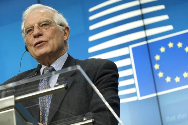 Conferencia de prensa del Consejo de Asuntos Exteriores de la UE en Bruselas, Bélgica — Foto de Stock