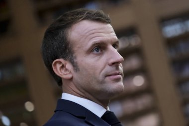 Brüksel, Belçika. 17 Ekim 2019. Emmanuel Macron bir Eu zirvesinin sonunda basın toplantısı düzenledi. 