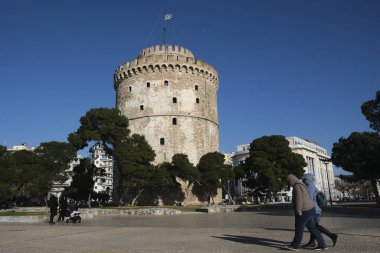 Yunanistan 'daki Selanik Beyaz Kulesi' nin 1 Ocak 2020 tarihli dış görünümü