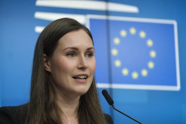 Brussels, Belgium. 13th December 2019.  Finnish Prime Minister  Sanna Marin gives a press conference on results of an European Council. clipart