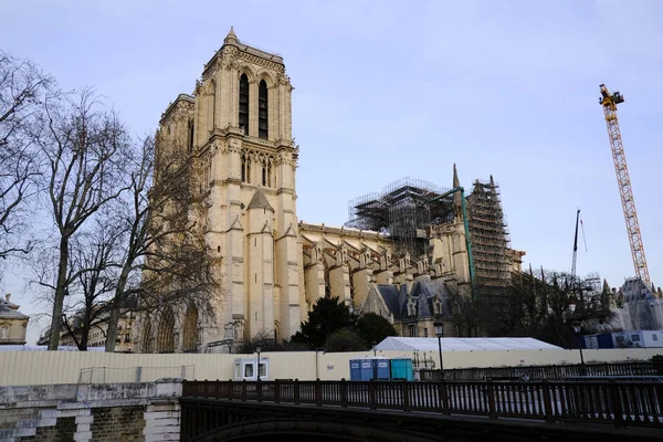 Párizs Franciaország 2019 December Párizsi Notre Dame Katedrális Látképe Amely — Stock Fotó