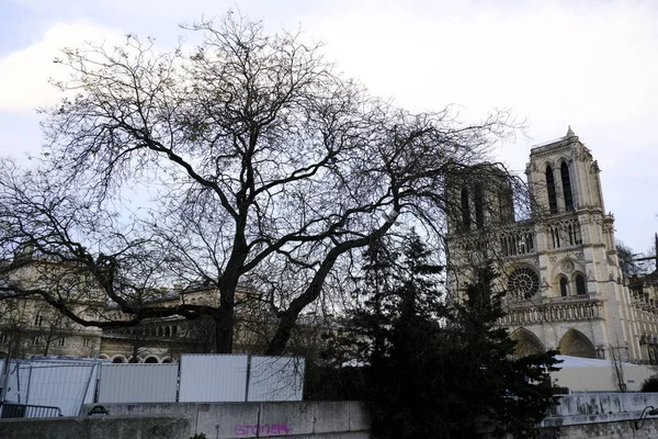 Párizs Franciaország 2019 December Párizsi Notre Dame Katedrális Látképe Amely — Stock Fotó