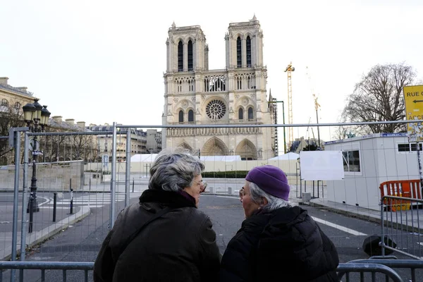 Párizs Franciaország 2019 December Párizsi Notre Dame Katedrális Látképe Amely — Stock Fotó