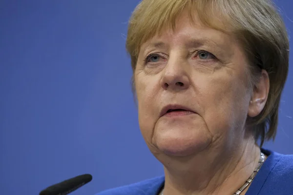 Bryssel Belgien Oktober 2019 Angela Merkel Tysklands Förbundskansler Anordnar Mediakonferens — Stockfoto