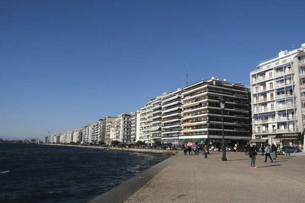 Blick Auf Wohnungen Der Strandpromenade Der Nordgriechischen Stadt Thessaloniki Januar — Stockfoto