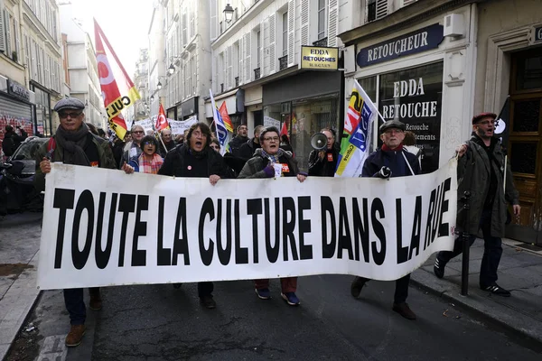 Pessoas Marcham Durante Uma Manifestação Contra Reformas Pensão Paris França — Fotografia de Stock