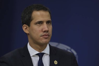 Venezuela muhalefet lideri Juan Guaido, 22 Ocak 2020 'de Brüksel, Belçika' daki Avrupa Parlamentosu 'nda düzenlediği basın toplantısında konuştu..