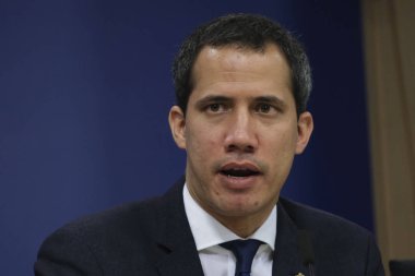 Venezuela muhalefet lideri Juan Guaido, 22 Ocak 2020 'de Brüksel, Belçika' daki Avrupa Parlamentosu 'nda düzenlediği basın toplantısında konuştu..