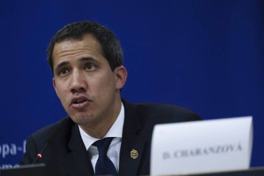 Venezuela muhalefet lideri Juan Guaido, 22 Ocak 2020 'de Brüksel, Belçika' daki Avrupa Parlamentosu 'nda düzenlediği basın toplantısında konuştu..
