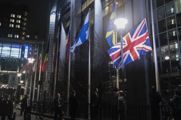 European flag removal from the European Parliament in Brussels, — Stock Photo, Image