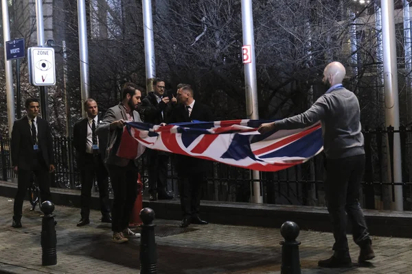 European flag removal from the European Parliament in Brussels, — Stock Photo, Image