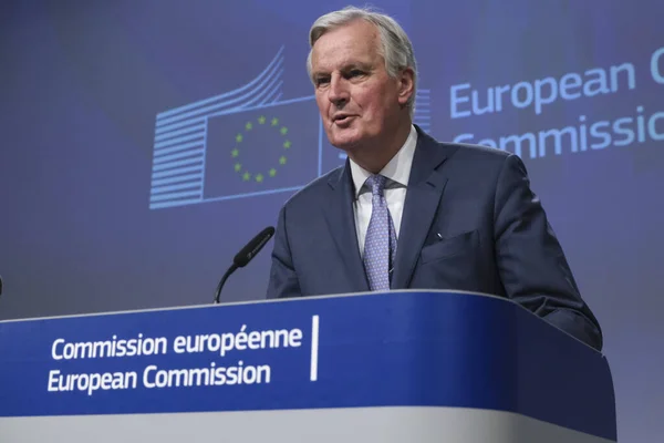 O negociador do Brexit da UE, Michel Barnier, organiza uma conferência de imprensa — Fotografia de Stock