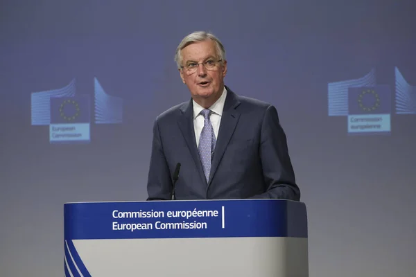 Negocjator Eu Brexit Michel Barnier organizuje konferencję prasową se — Zdjęcie stockowe