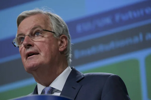 Negocjator Eu Brexit Michel Barnier organizuje konferencję prasową se — Zdjęcie stockowe