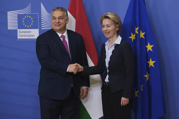 Visite du Premier ministre hongrois Orban à la Commission européenne à Bruxelles , — Photo