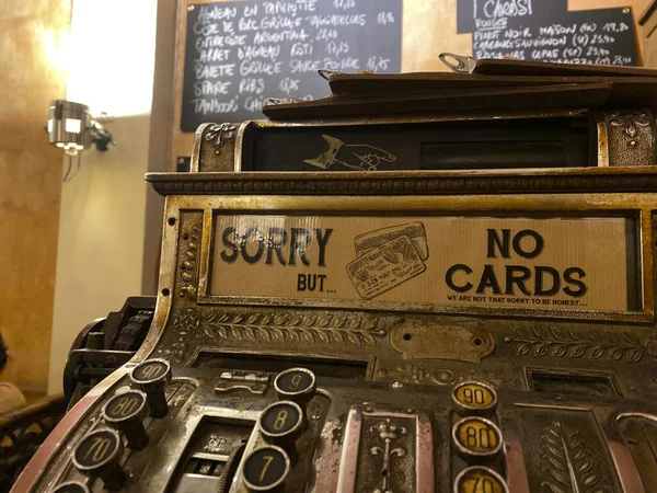 Brüssel Belgien Februar Ein Verbotsschild Keine Kreditkarte Und Kein Bargeld — Stockfoto