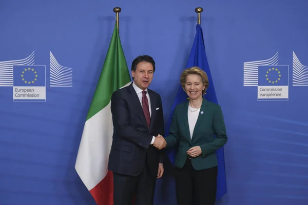Visite du Premier ministre italien Giuseppe Conte à la Commission européenne à Bruxelles — Photo
