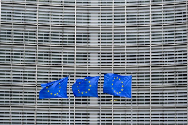 Brussels Belgium 13Th Feb 2019 European Flags Flap Wind Headquarters — Stock Photo, Image