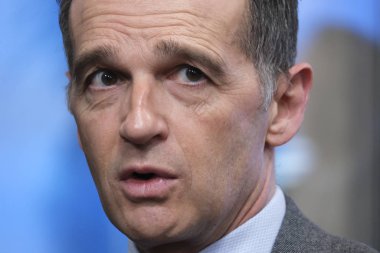 Brüksel, Belçika. 17 Şubat 2020. Almanya Dışişleri Bakanı Heiko Maas, bir Eu dışişleri bakanları ve üst düzey yetkililer toplantısı için Eu karargahına geldi..