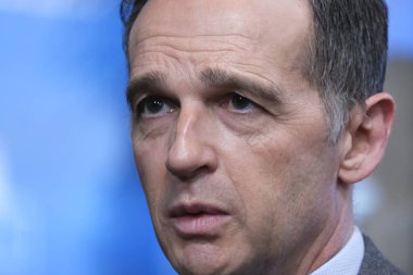 Brüksel, Belçika. 17 Şubat 2020. Almanya Dışişleri Bakanı Heiko Maas, bir Eu dışişleri bakanları ve üst düzey yetkililer toplantısı için Eu karargahına geldi..