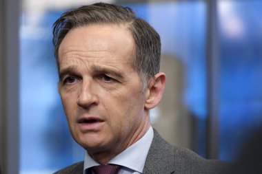 Brüksel, Belçika. 17 Şubat 2020. Almanya Dışişleri Bakanı Heiko Maas, bir Eu dışişleri bakanları ve üst düzey yetkililer toplantısı için Eu karargahına geldi..