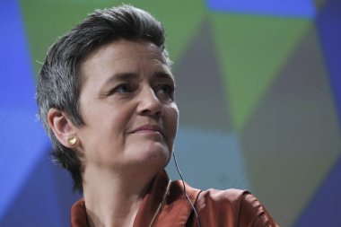 Avrupa Komisyonu Başkan Yardımcısı Margrethe Vestager, 10 Mart 2020 tarihinde Brüksel, Belçika 'da Eu' nun Avrupa Komisyonu Endüstriyel Stratejisi hakkında basın toplantısı düzenledi.. 