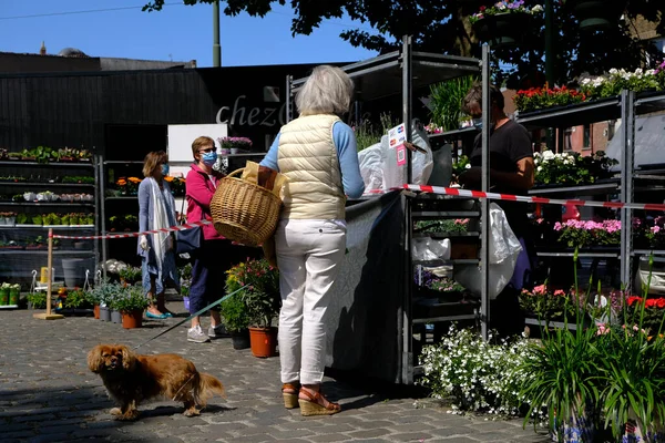 Flower Vendor Open Air Market Brussels Belgium May 2020 Pandemic — Stock Photo, Image