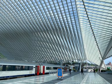 5 Mayıs 2020 'de Liege, Belçika' daki Gare de Lige Guillemins tren istasyonunun görüntüsü.