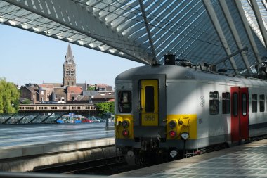5 Mayıs 2020 'de Liege, Belçika' daki Gare de Lige Guillemins tren istasyonunun görüntüsü.