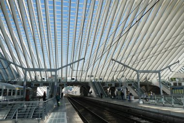 5 Mayıs 2020 'de Liege, Belçika' daki Gare de Lige Guillemins tren istasyonunun görüntüsü.