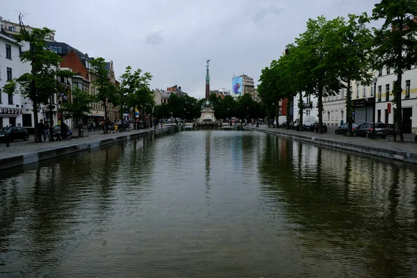 Fonte Praça Sainte Catherine Bruxelas Bélgica Maio 2020 — Fotografia de Stock