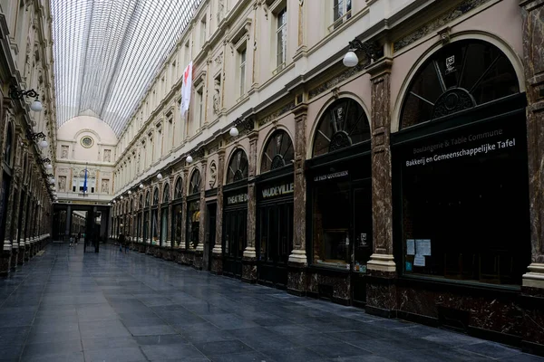 Closed Retail Stores Empty Streets Brussels City Center Belgium Imposed — Stock Photo, Image