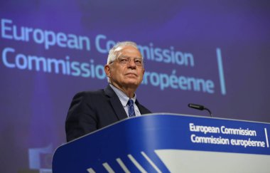 AB dış politika sorumlusu Josep Borrell, 26 Mayıs 2020 'de Brüksel, Belçika' daki AB genel merkezinde düzenlenen Uluslararası Bağışçılar Konferansı sonrasında düzenlenen video basın toplantısına katıldı.. 
